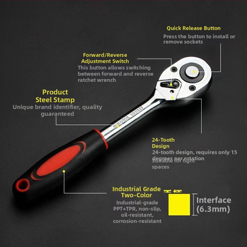 12 dalių ratchet raktų komplektas automobiliams, iš aukštos anglies plieno, elektroplatinis apdaila, 0,3 kg