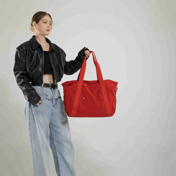 Τσάντα Tote από νάιλον, αστικός μινιμαλισμός, επένδυση πολυεστέρα, οριζόντιο τετράγωνο σχήμα, φερμουάρ