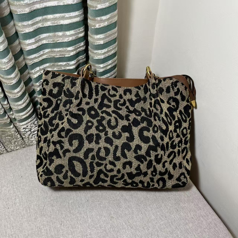 Női Leopard Mintás Tote Táska, Utcai Stílus, Pamut Test, Cipzár, Telefon- és ID Zsebek