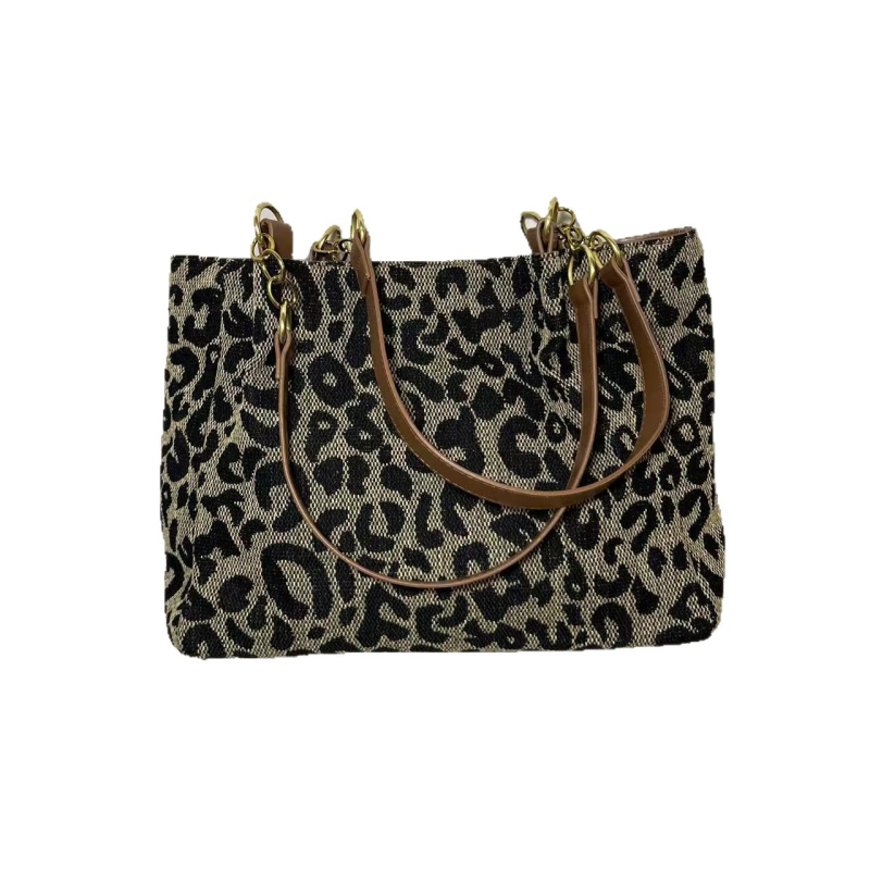 Női Leopard Mintás Tote Táska, Utcai Stílus, Pamut Test, Cipzár, Telefon- és ID Zsebek