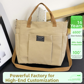 Tote rankinė iš storesnio audinio, didelė talpa, keli kišenės, vieno pečių/crossbody stilius, logotipas spausdintas termotransferu, Guangzhou kilmė