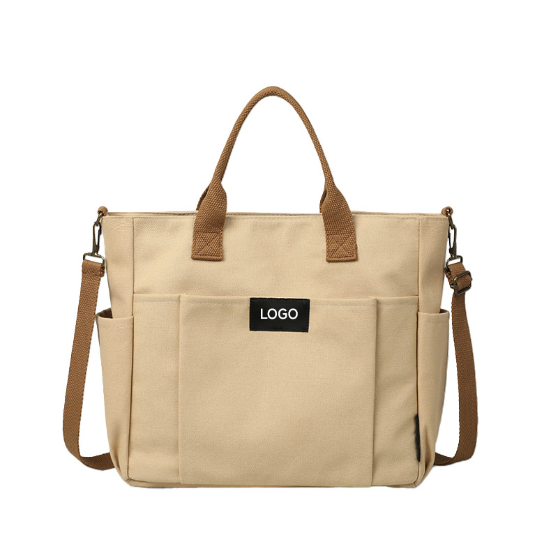 Tote rankinė iš storesnio audinio, didelė talpa, keli kišenės, vieno pečių/crossbody stilius, logotipas spausdintas termotransferu, Guangzhou kilmė