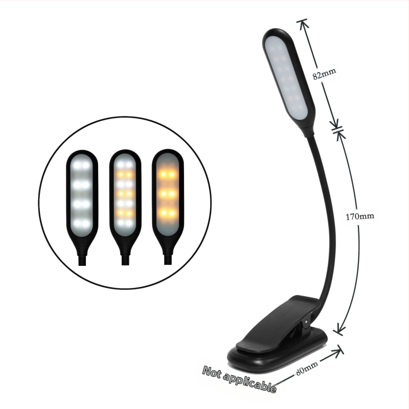 LED επιτραπέζια λάμπα με κλιπ για ανάγνωση — Προστασία ματιών, Φόρτιση USB, Αφής Διακόπτης, Ενσωματωμένη μπαταρία 1000mAh, Πλαστικό κάλυμμα