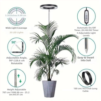 LED ištraukiama augalų augimo lemputė su viso spektro šviesa ir 3500K, laikmatis, 20 LED, įėjimo įtampa 5V, tarnavimo trukmė 20000 h, modelis CCB-231204