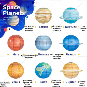 Σετ οκτώ χαρτινά φαναράκια πλανητών, στρογγυλά χειροποίητα για DIY διακόσμηση πάρτι