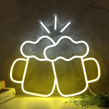 LED неонов знак с пивна халба и издялана акрилна задна плоча — стенен монтаж, 5V, за вътрешна употреба, статичен дисплей