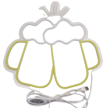 LED неонов знак с пивна халба и издялана акрилна задна плоча — стенен монтаж, 5V, за вътрешна употреба, статичен дисплей