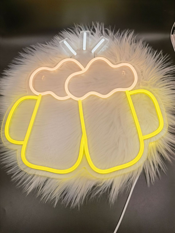 LED неонов знак с пивна халба и издялана акрилна задна плоча — стенен монтаж, 5V, за вътрешна употреба, статичен дисплей