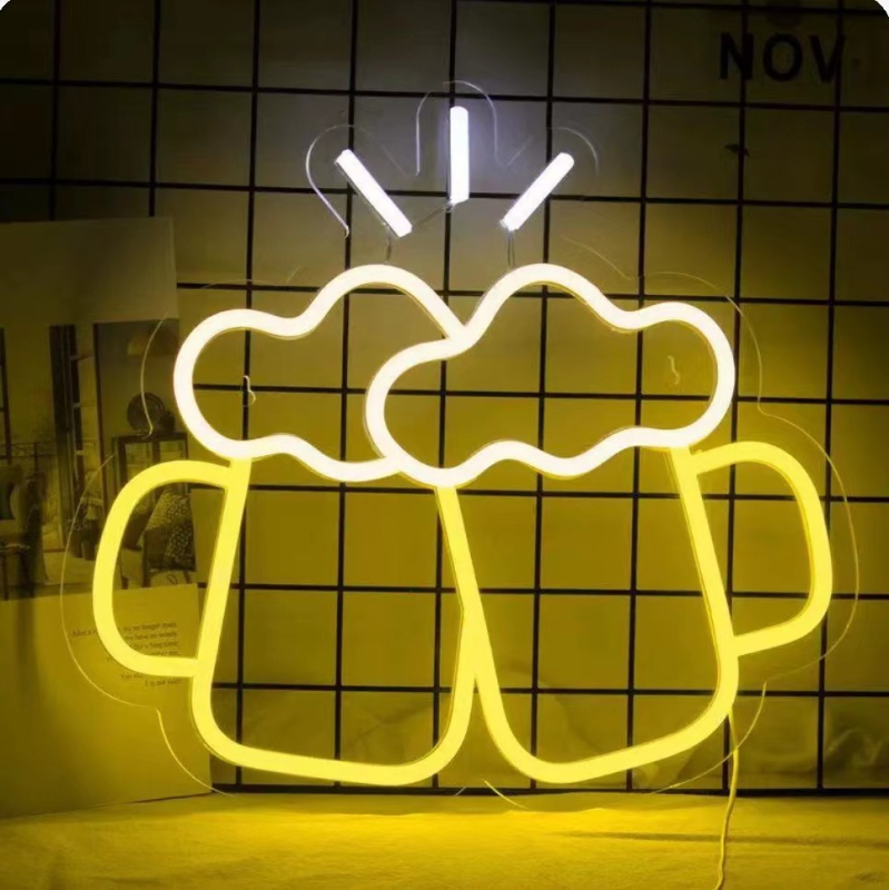 LED неонов знак с пивна халба и издялана акрилна задна плоча — стенен монтаж, 5V, за вътрешна употреба, статичен дисплей