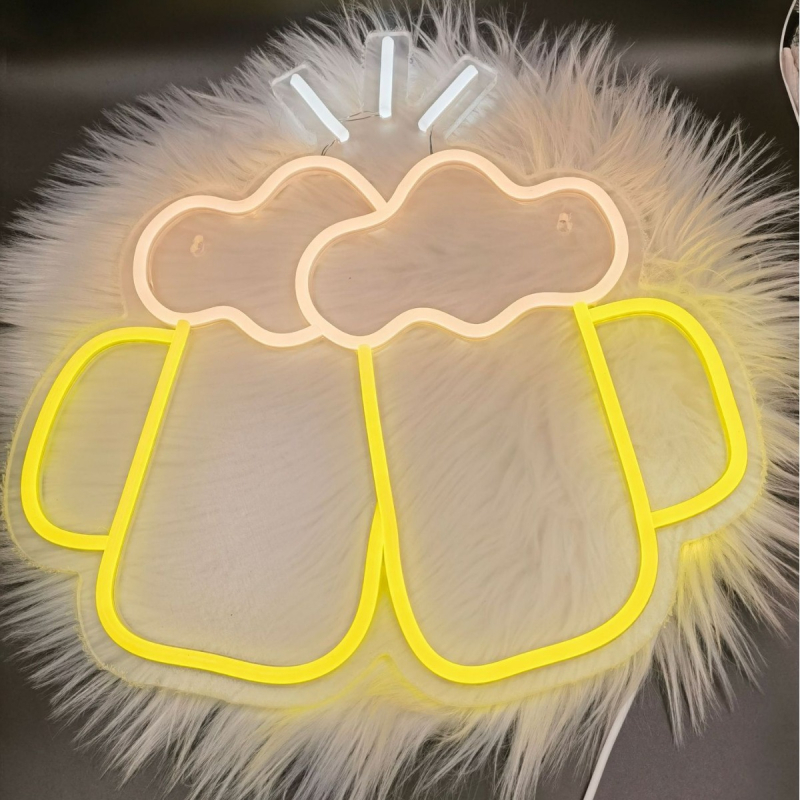 LED неонов знак с пивна халба и издялана акрилна задна плоча — стенен монтаж, 5V, за вътрешна употреба, статичен дисплей