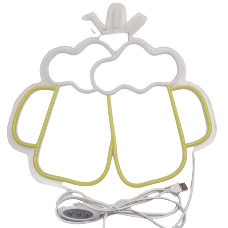 LED неонов знак с пивна халба и издялана акрилна задна плоча — стенен монтаж, 5V, за вътрешна употреба, статичен дисплей