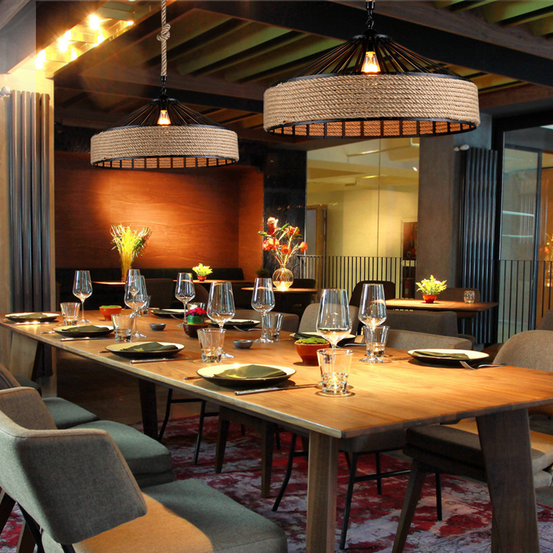 Industrijski stil viseći luster od konopnog užeta s LED osvjetljenjem, napajanje 100–240V, pokrivenost 10–15 m²