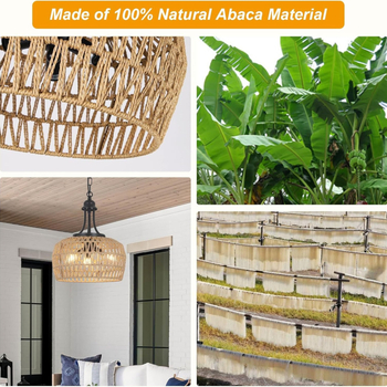 Полилей с ратанов абажур, модерен минималистичен стил, LED осветление, многоглавов, 110V