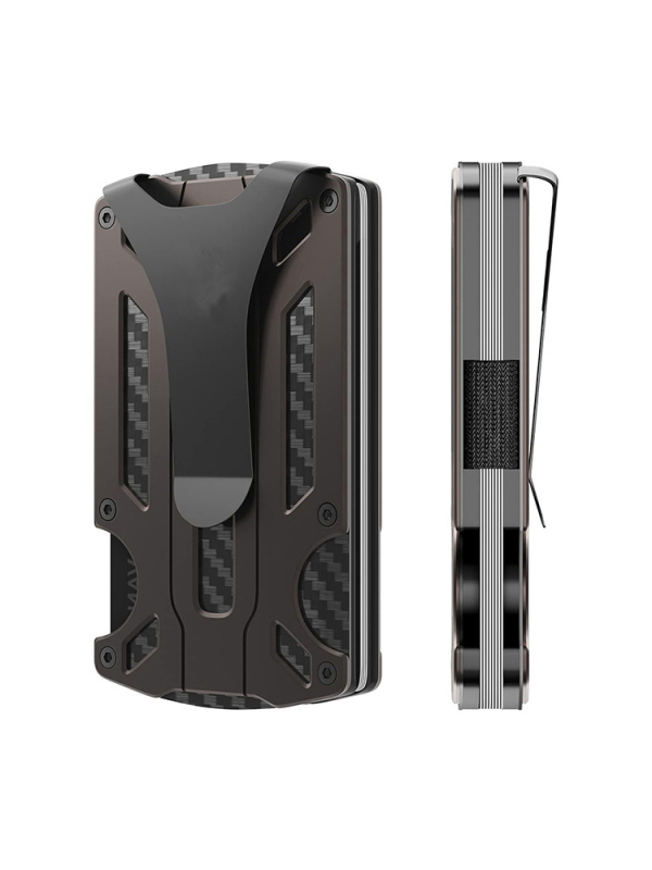 Aliuminio lydinio kortelių laikiklis su RFID apsauga, ultra plonas dizainas, vieno tono spalva, universalus