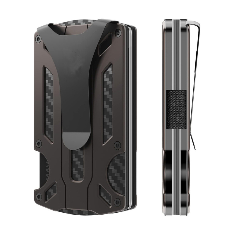 Aliuminio lydinio kortelių laikiklis su RFID apsauga, ultra plonas dizainas, vieno tono spalva, universalus