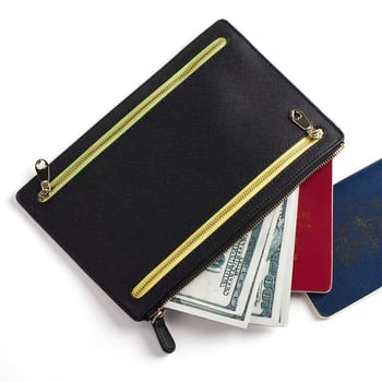 PU ādas pases un personas apliecības turētājs ar vairākiem rāvējslēdzēja nodalījumiem, lielas ietilpības, ultra viegls, ūdensizturīgs un pret zādzību, neilona iekšējā odere, biznesa elites stils ceļojumiem