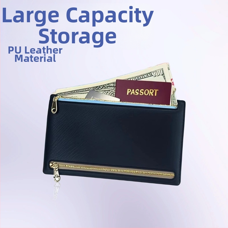 PU ādas pases un personas apliecības turētājs ar vairākiem rāvējslēdzēja nodalījumiem, lielas ietilpības, ultra viegls, ūdensizturīgs un pret zādzību, neilona iekšējā odere, biznesa elites stils ceļojumiem
