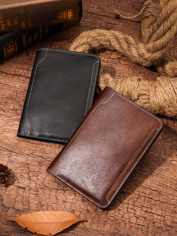 Ādas pases un dokumentu turētājs | augšējās slāņa liellopu āda, 1 locījums, poliestera odere, unisex, ielu stils