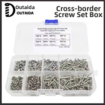 Outaida savęs srieginių varžtų rinkinys – 800 vnt., konuso formos galva, nikelio danga, anglies plienas Q235, GB846