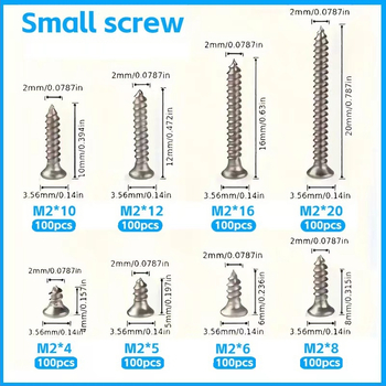 Outaida savęs srieginių varžtų rinkinys – 800 vnt., konuso formos galva, nikelio danga, anglies plienas Q235, GB846