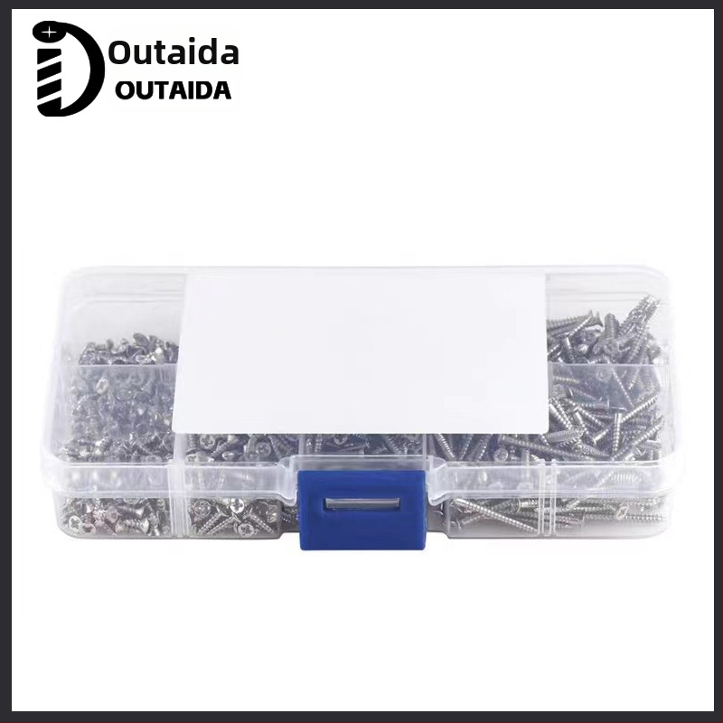 Outaida комплект самонарезни винтове със потънена глава – 800 броя, никелирани, въглеродна стомана Q235, GB846