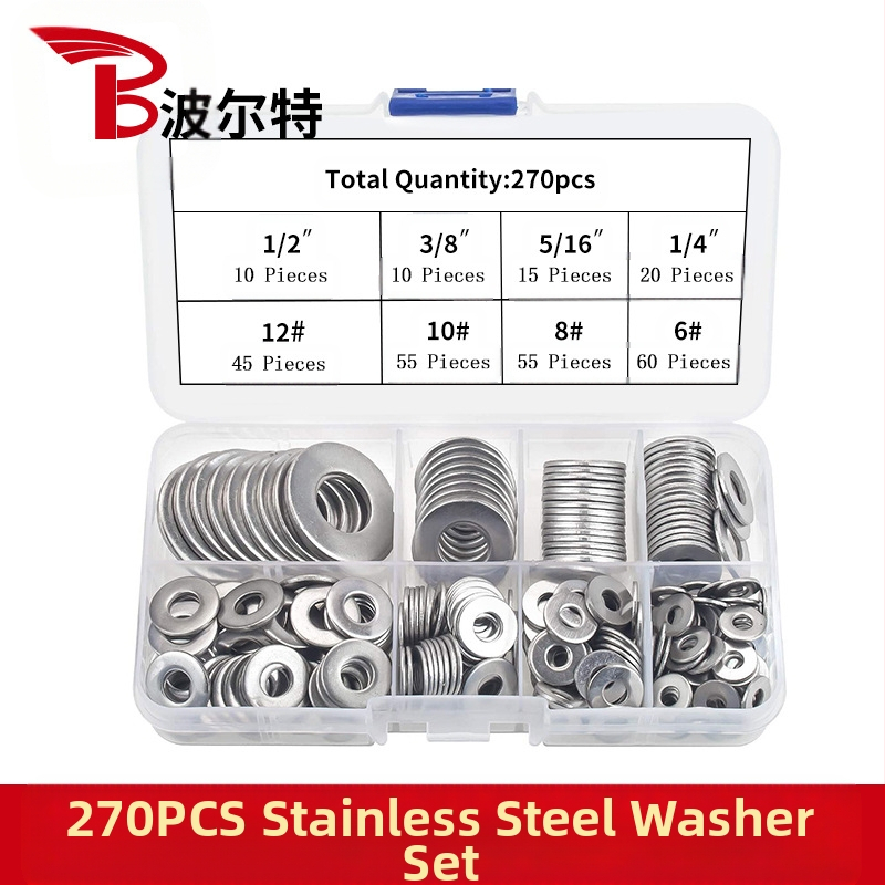 304 nehrđajući čelik, plosnate brtve, komplet u kutiji, 270 kom/190 kom, GB97 standard, Klasa A