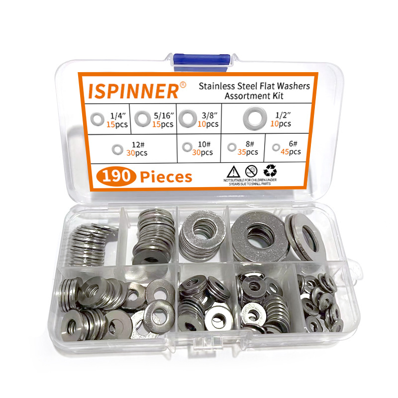 304 nehrđajući čelik, plosnate brtve, komplet u kutiji, 270 kom/190 kom, GB97 standard, Klasa A