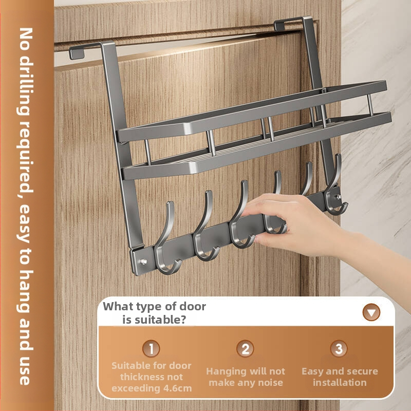 Železný nástenný vešiak na dvere, bez vrtania, do chodby/izby, nosnosť 5 kg, 1 vrstva