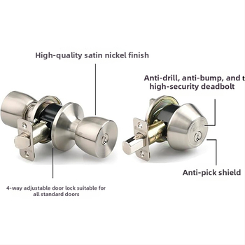 Medinių vidaus durų spyna, nerūdijančio plieno, sferinis dizainas, žemas triukšmas, modelis 03.