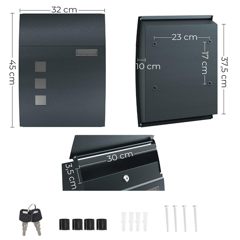 Εξωτερική τοίχου κλειδωνόμενη θήκη ταχυδρομείου με παράθυρο παρατήρησης, από γαλβανισμένο χάλυβα, κατάλληλη για γράμματα και εφημερίδες, εύκολη εγκατάσταση