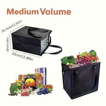 Sulankstomas stora izoliuota pietų maišelis su užtrauktuku — nešiojamas išsinešimui/piknikui, medžiaga: neausta