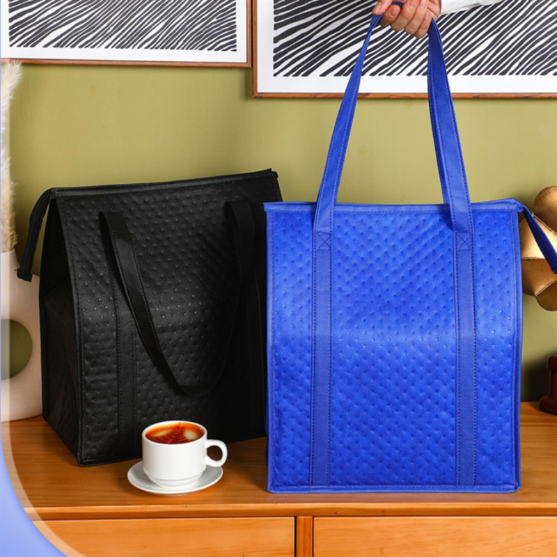 Sulankstomas stora izoliuota pietų maišelis su užtrauktuku — nešiojamas išsinešimui/piknikui, medžiaga: neausta