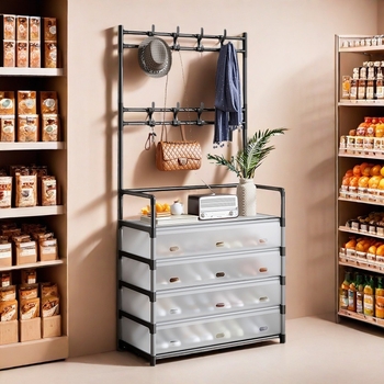 Επιδαπέδια ραφιέρα για παπούτσια και καπέλα, μεταλλική κατασκευή, Μοντέλο FCXMJ, Προστασία από σκόνη, Μοντέρνος μινιμαλιστικός σχεδιασμός, Μεγάλη χωρητικότητα