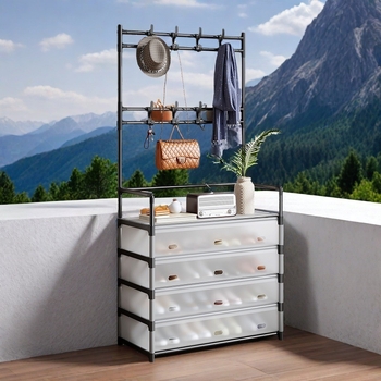 Επιδαπέδια ραφιέρα για παπούτσια και καπέλα, μεταλλική κατασκευή, Μοντέλο FCXMJ, Προστασία από σκόνη, Μοντέρνος μινιμαλιστικός σχεδιασμός, Μεγάλη χωρητικότητα