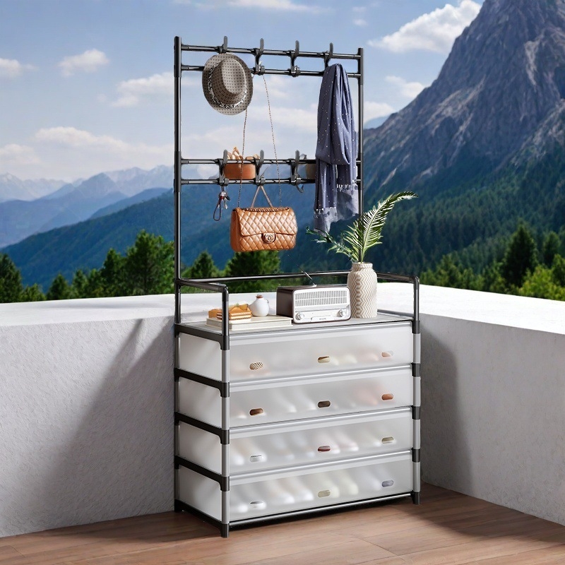 Επιδαπέδια ραφιέρα για παπούτσια και καπέλα, μεταλλική κατασκευή, Μοντέλο FCXMJ, Προστασία από σκόνη, Μοντέρνος μινιμαλιστικός σχεδιασμός, Μεγάλη χωρητικότητα