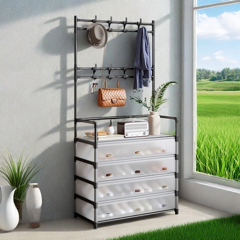 Επιδαπέδια ραφιέρα για παπούτσια και καπέλα, μεταλλική κατασκευή, Μοντέλο FCXMJ, Προστασία από σκόνη, Μοντέρνος μινιμαλιστικός σχεδιασμός, Μεγάλη χωρητικότητα