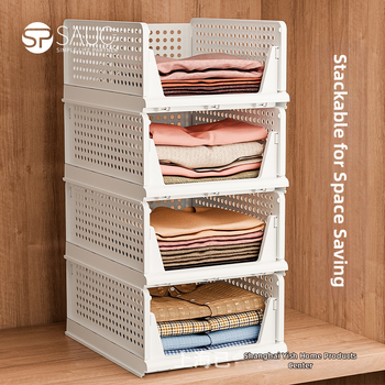 Αναδιπλούμενο ράφι αποθήκευσης ντουλάπας για ρούχα με διαχωριστικά επιπέδων, δυνατότητα στοίβαξης, PP υλικό