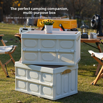 Sulankstoma lauko laikymo dėžė automobilių stovyklavimui - ABS + medinė plokštė, pledės raštas, dulkių nepralaidi