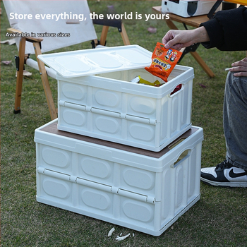 Sulankstoma lauko laikymo dėžė automobilių stovyklavimui - ABS + medinė plokštė, pledės raštas, dulkių nepralaidi