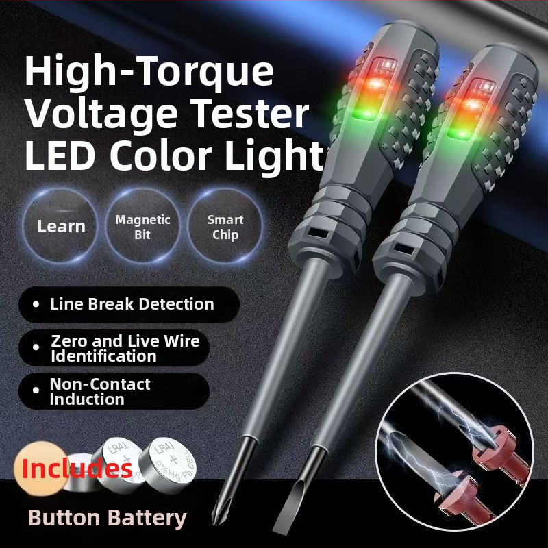 Електрически тестер за живи проводници с гумено покритие, LED индикатор, висок въртящ момент, магнитен бит с плоска глава