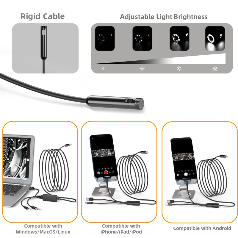 Индустриален ендоскоп с двойни лещи, три в едно; NK-5001Pro; IP68 водоустойчив; диаметър на сондата 5.5/8.0 мм; работна дължина 1000/2000/3000/5000 мм; 2.0 мегапиксела