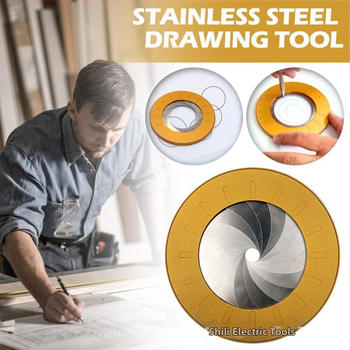 Nerūsējošā tērauda apaļais zīmēšanas lineāls, rotējošs un regulējams, ar logotipa drukas iespēju un pielāgošanu