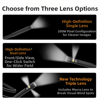 VISHRT T23 Dviejų objektyvų pramoninis endoskopas vamzdžių patikrai, IP67 atsparus vandeniui, 7.9 mm zondas, darbinis ilgis 50, nešiojamas, pritaikomas