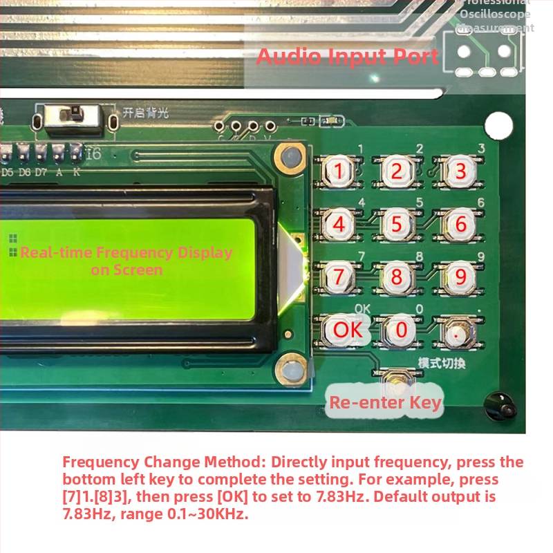 Генератор на Шуманова вълна с чиста синусоидална форма на сигнала, модулация на честотата, диапазон 0.01 Hz–300000 Hz