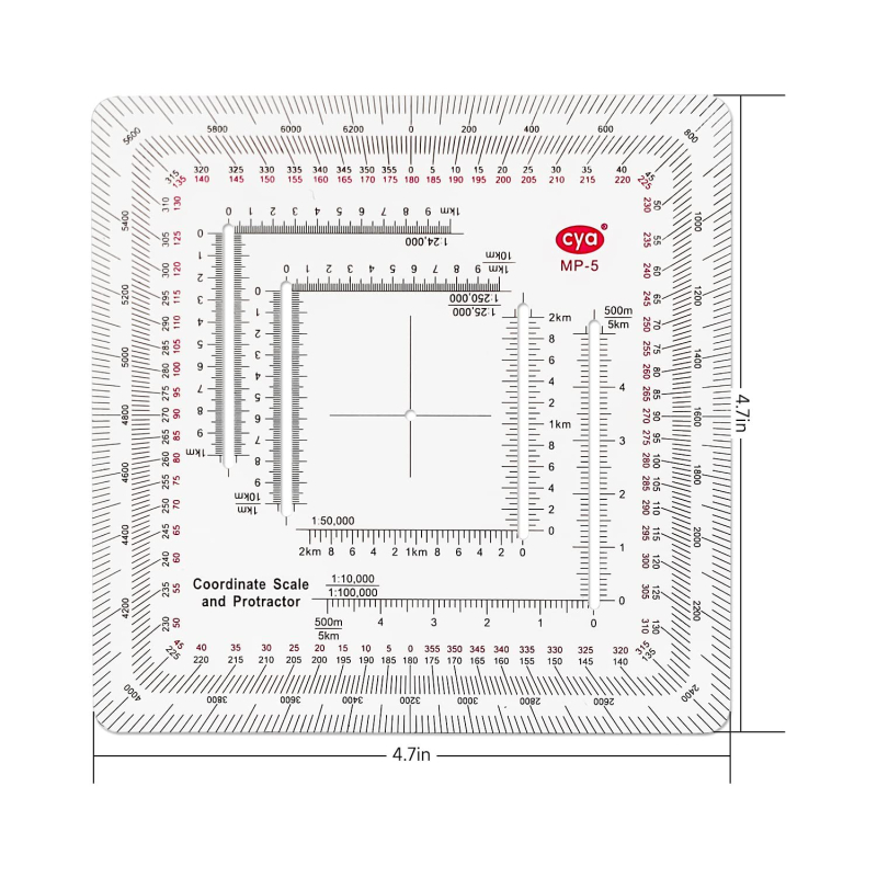 CYA MP-5 kvadratinė karinė kartografinė liniuotė, plastikinė, centimetro