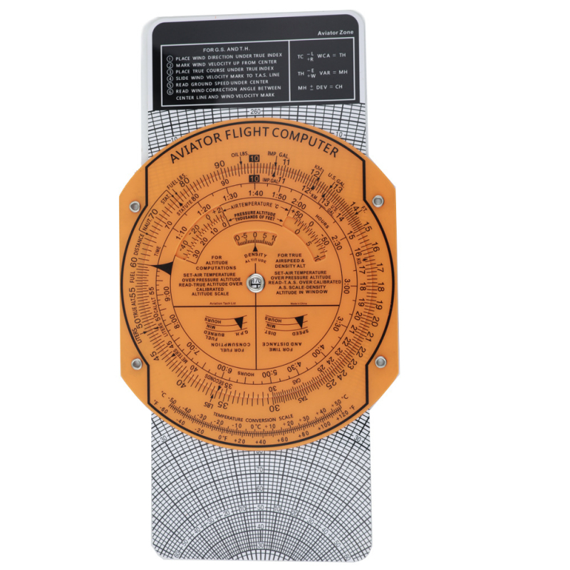 Plastično letno pravilo za obuku u civilnom zrakoplovstvu, s okretnom pločom za mjerenje smjera; pilotsko pravilo za vojno pilota