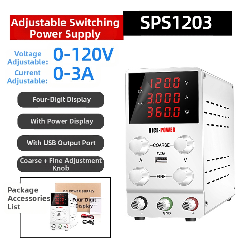 SPS1203 Ισχυρή DC Ρυθμιζόμενη Τροφοδοσία, 120 V, 3 A, 360 W, για Ηλεκτροχρωμία και Ηλεκτρολύσεις, Με Ρυθμιζόμενη Υψηλή Τάση