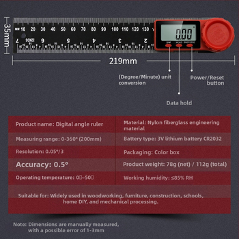 2-in-1 Digital Angle Ruler with Protractor and Vernier Caliper