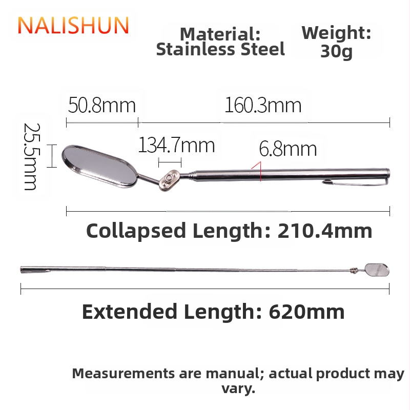 Телескопично автомобилно инспекционно огледало с универсално сгъваемо квадратно лице – ендоскоп, тегло 70 г