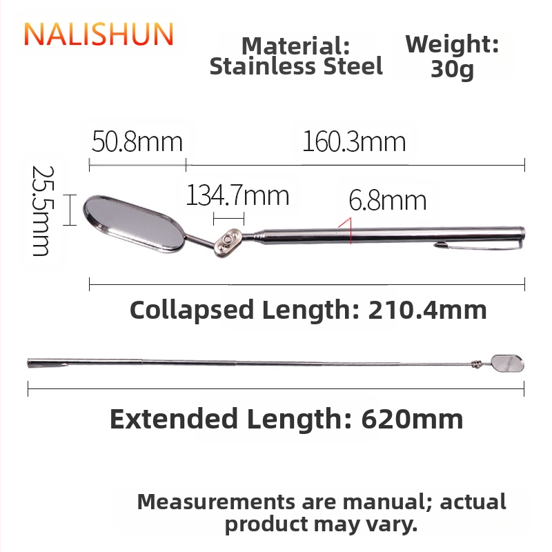 Τηλεσκοπτικό καθρέφτης επιθεώρησης αυτοκινήτου με καθολικά αναδιπλούμενο τετράγωνο κεφάλι – ενδοσκοπικός καθρέφτης, 70 g